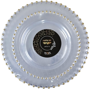 סט צלחות מעוטרות - שקוף עם פניני זהב (8 גדולות + 8 קטנות)
